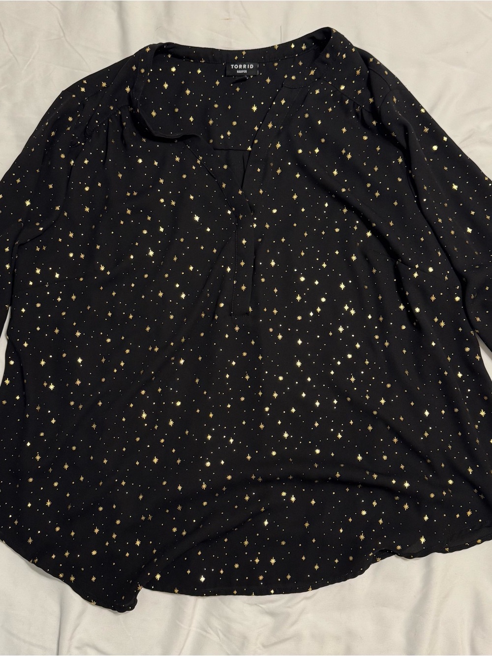 torrid Black Blouse with Metallic Gold Star Print